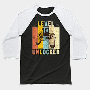 Kids 10th Birthday Level 10 Unlocked Video Gamer Baseball T-Shirt